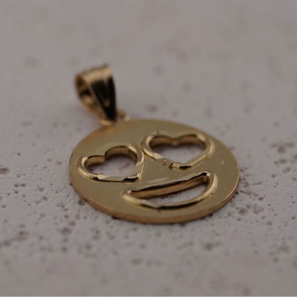 14k Solid Yellow Gold Emoji Love Pendant | Emoji Love charm | Birthday Gift | - Picture 5 of 8